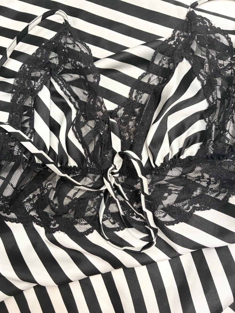 Victoria's Secret Black & White Striped Lace Babydoll Top Size Small - Picture 6 of 7